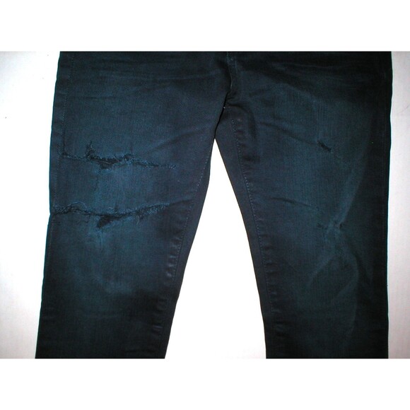 New $255 Womens Designer AG Jeans Premiere Skinny Straight Black 25 Slashed Dark - Picture 5 of 12